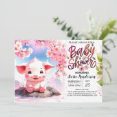 Floral Fiesta Piglet's Roze Boerderij Baby shower Kaart (Staand voorkant)