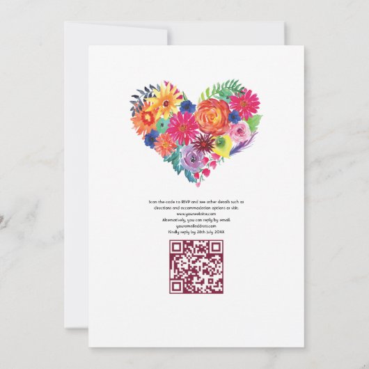 Floral Fiesta QR Code RSVP Weddenschap Kaart (Achterkant)