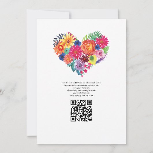 Floral Fiesta QR Code RSVP Weddenschap Kaart (Achterkant)