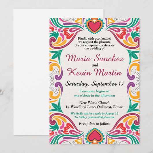 Floral Fiesta Spaanse bruiloft uitnodiging (Voorkant / Achterkant)