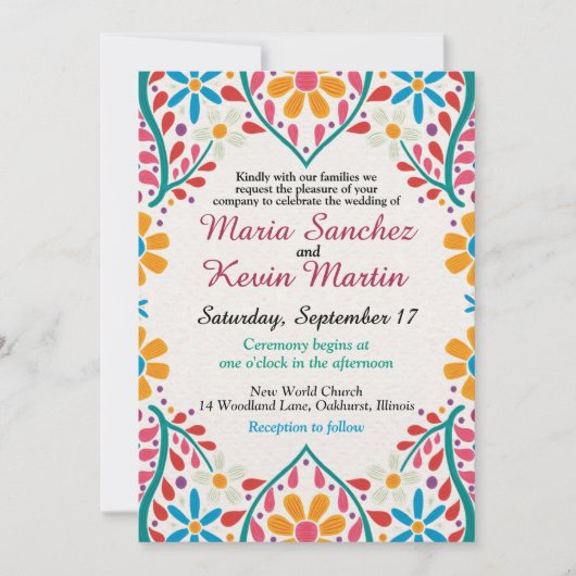 Floral Fiesta Spaanse bruiloft uitnodiging (Voorkant)