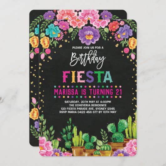 Floral Fiesta Verjaardagsfeest Mexicaanse Bloemen  Kaart (Voorkant / Achterkant)