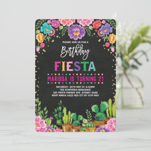 Floral Fiesta Verjaardagsfeest Mexicaanse Bloemen  Kaart (Staand voorkant)