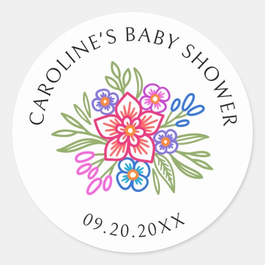 Floral Fiesta Vivid Baby shower Ronde Sticker (Voorkant)