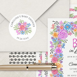 Floral Fiesta Vivid Baby shower Ronde Sticker
