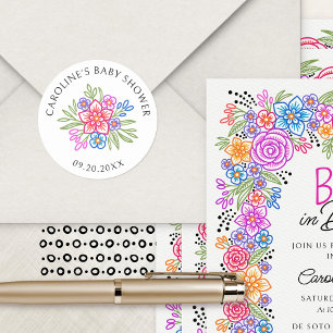 Floral Fiesta Vivid Baby shower Ronde Sticker