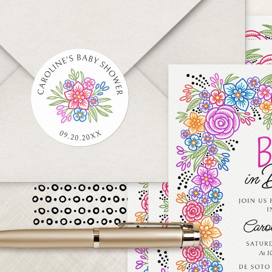 Floral Fiesta Vivid Baby shower Ronde Sticker
