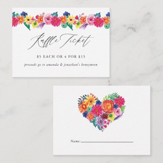 Floral Fiesta Vrijgezellenfeest Raffle Ticket Informatiekaartje (Voorkant / Achterkant)