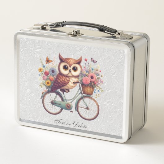 Floral Fiets Uil Metalen Lunchbox (Voorkant)