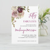 Floral Fifty and Fabulous Script Birthday Party Kaart (Staand voorkant)