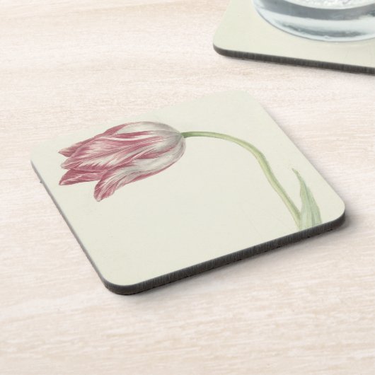 Floral Fine Art: Roze en witte Tulp Drankjes Onderzetter (Linkerzijde)