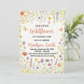 Floral First Birthday Invitation Kaart (Staand voorkant)