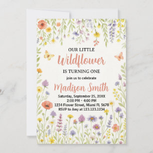 Floral First Birthday Invitation Kaart