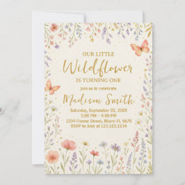 Floral First Birthday Invitation Kaart