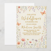 Floral First Birthday Invitation Kaart (Voorkant / Achterkant)