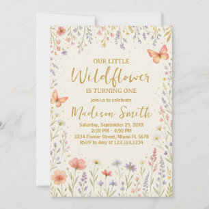 Floral First Birthday Invitation Kaart