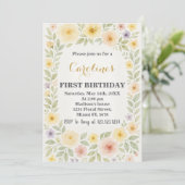 Floral First Birthday Invitation Kaart (Staand voorkant)