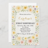 Floral First Birthday Invitation Kaart (Voorkant / Achterkant)