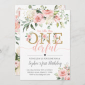Floral First Birthday Invite-A188 Miss ONE-derful Kaart (Voorkant / Achterkant)
