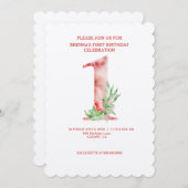 Floral First Birthday Invites - Aangepaste Waterve Kaart (Voorkant / Achterkant)