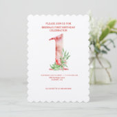 Floral First Birthday Invites - Aangepaste Waterve Kaart (Staand voorkant)