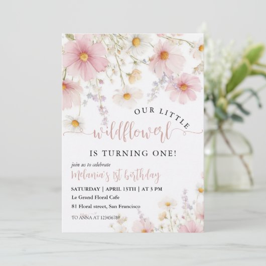 Floral First Birthday Kaart (Staand voorkant)