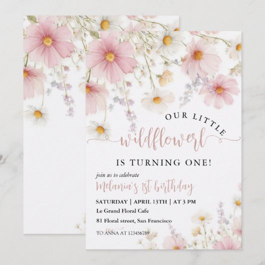 Floral First Birthday Kaart (Voorkant / Achterkant)