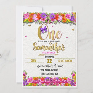 Floral first Birthday-uitnodiging Kaart