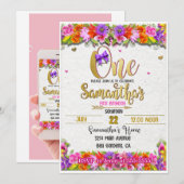 Floral first Birthday-uitnodiging Kaart (Voorkant / Achterkant)