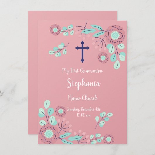 Floral First Community Invitation Kaart (Voorkant / Achterkant)