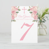 Floral First Heilige Communetabelnummer Kaarten (Staand voorkant)