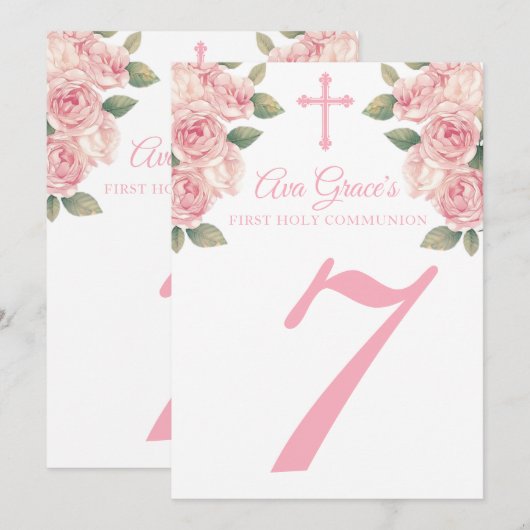 Floral First Heilige Communetabelnummer Kaarten (Voorkant / Achterkant)