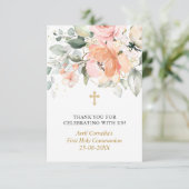 Floral First Heilige Communie Dank u Informatiekaartje (Staand voorkant)