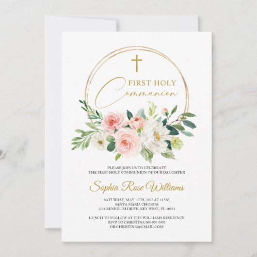 Floral First Heilige Communie Kaart (Voorkant)