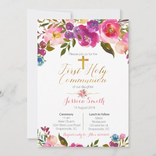 Floral First Heilige Communie nodigt Mexicaans uit Kaart (Voorkant)