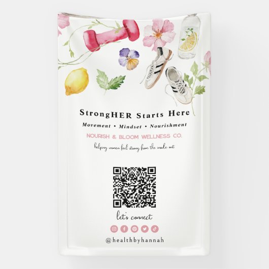 Floral Fitness | Wellness QR Code Branding Spandoek (Verticaal)