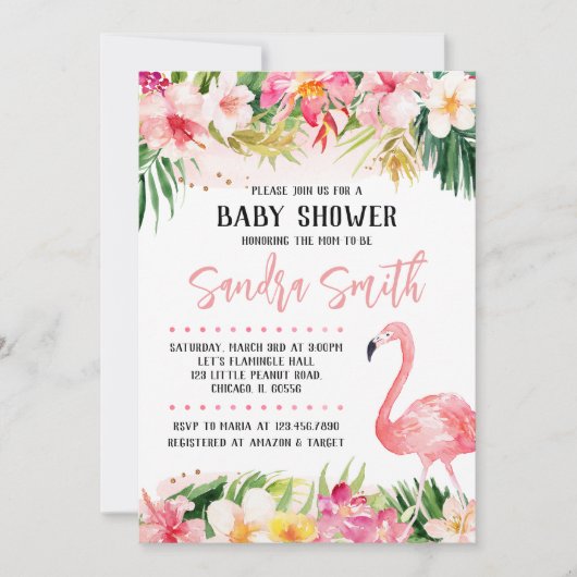 Floral Flamingo Baby shower Kaart (Voorkant)