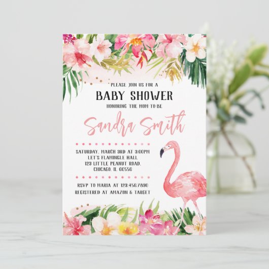 Floral Flamingo Baby shower Kaart (Staand voorkant)