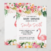 Floral Flamingo Baby shower Kaart (Voorkant / Achterkant)