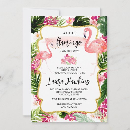 Floral Flamingo Baby shower Kaart (Voorkant)
