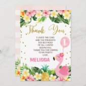 Floral Flamingo Birthday Hartelijk dank Kaart (Voorkant / Achterkant)