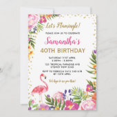 Floral Flamingo Birthday Partij tropisch roze goud Kaart (Voorkant)