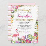 Floral Flamingo Birthday Partij tropisch roze goud Kaart<br><div class="desc">Een prachtige tropische verjaardagsuitnodiging met een waterverf illustratie van een roze flamingo,  levendige bloemen en faux goudletters. Deze aanpasbare uitnodiging is perfect voor de feestdagen in de zomer / tropisch / Hawaïaans / luau!</div>