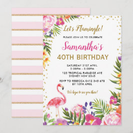 Floral Flamingo Birthday Partij tropisch roze goud Kaart