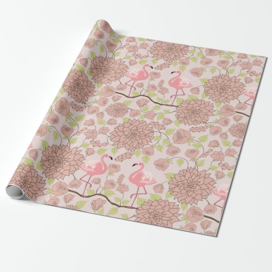 Floral Flamingo Cadeaupapier (Uitgerold)