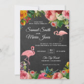 Floral Flamingo Chalkboard Huwelijksuitnodiging Kaart (Voorkant)
