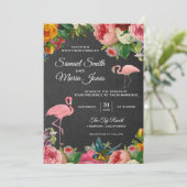 Floral Flamingo Chalkboard Huwelijksuitnodiging Kaart (Staand voorkant)