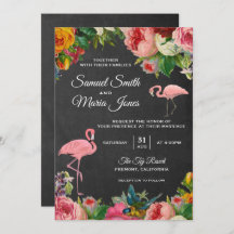 Floral Flamingo Chalkboard Huwelijksuitnodiging
