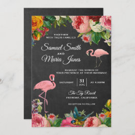 Floral Flamingo Chalkboard Huwelijksuitnodiging Kaart