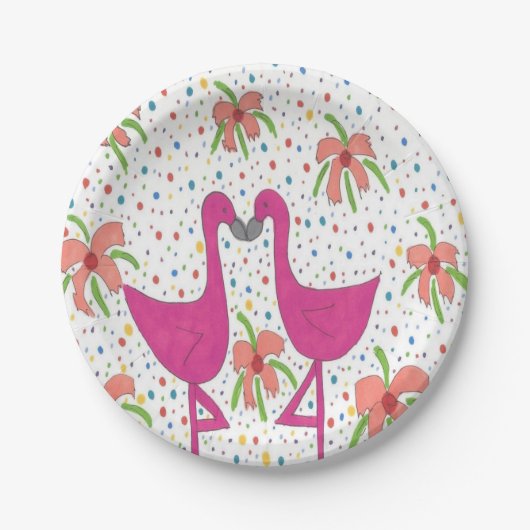 Floral Flamingo Fiesta Papieren Bordje (Voorkant)